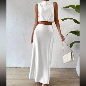 Silk maxi skirt and cropped top set
